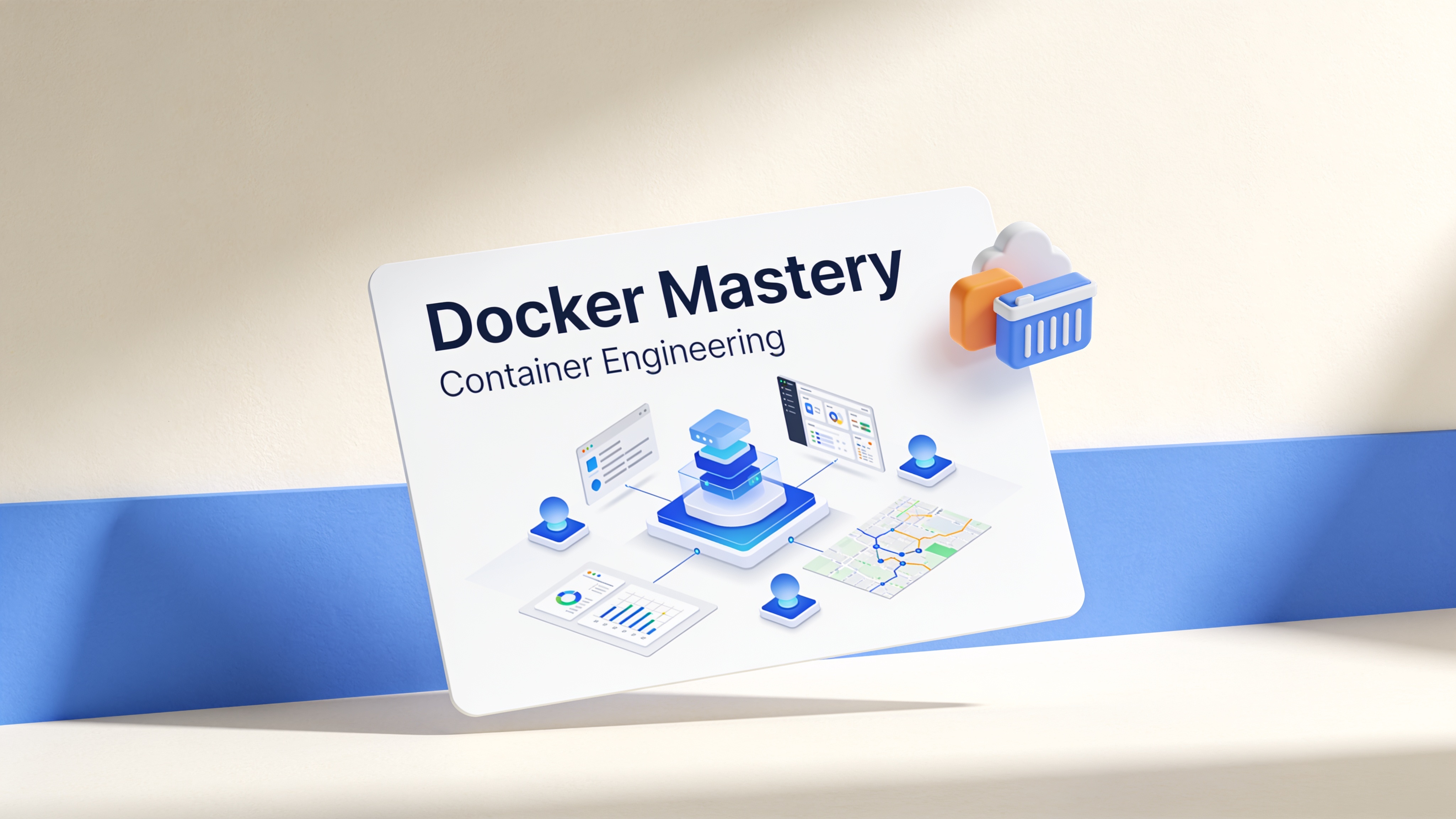 Docker Mastery course marketing artwork for Container Engineering.